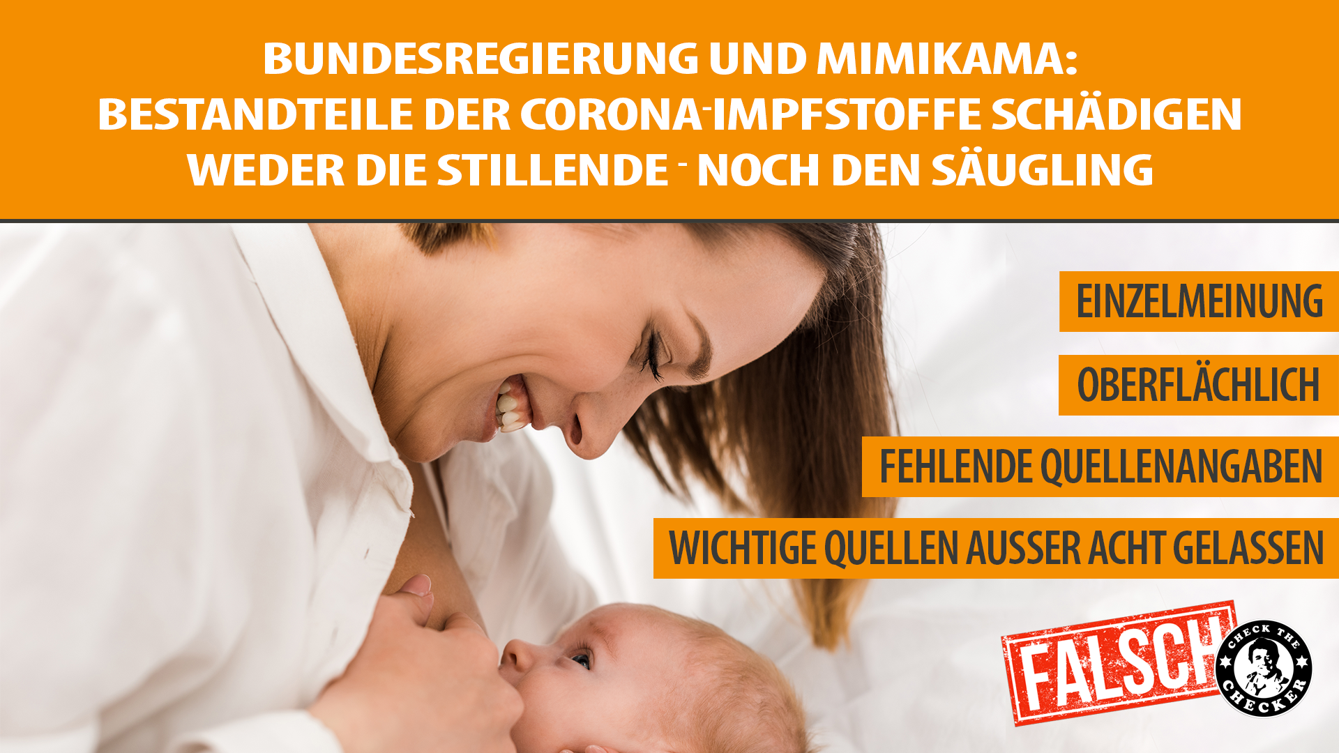 Bundesregierung und Mimikama: Bestandteile der Corona-Impfstoffe schädigen weder die Stillende, noch den Säugling