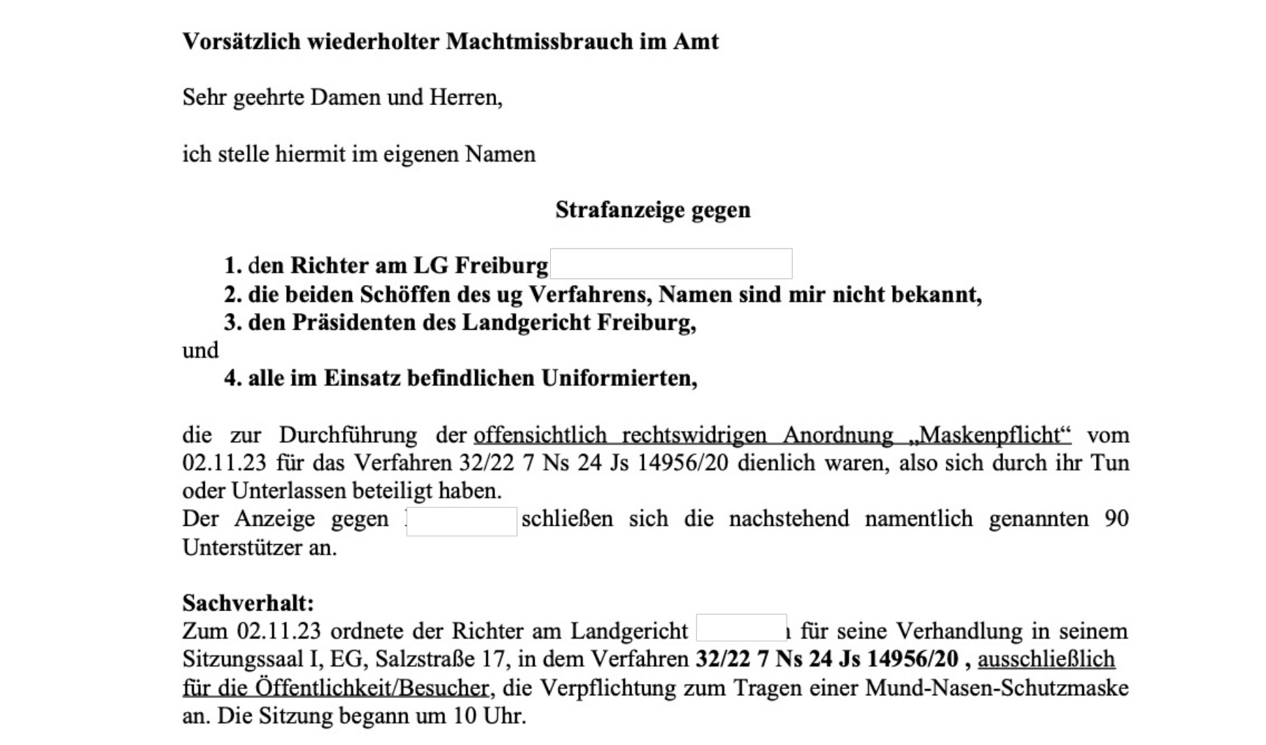 Die Rechtsanwältin Gabriele Curschmann-Käsinger stellt Strafanzeige gegen den Präsidenten des Landgerichts Freiburg