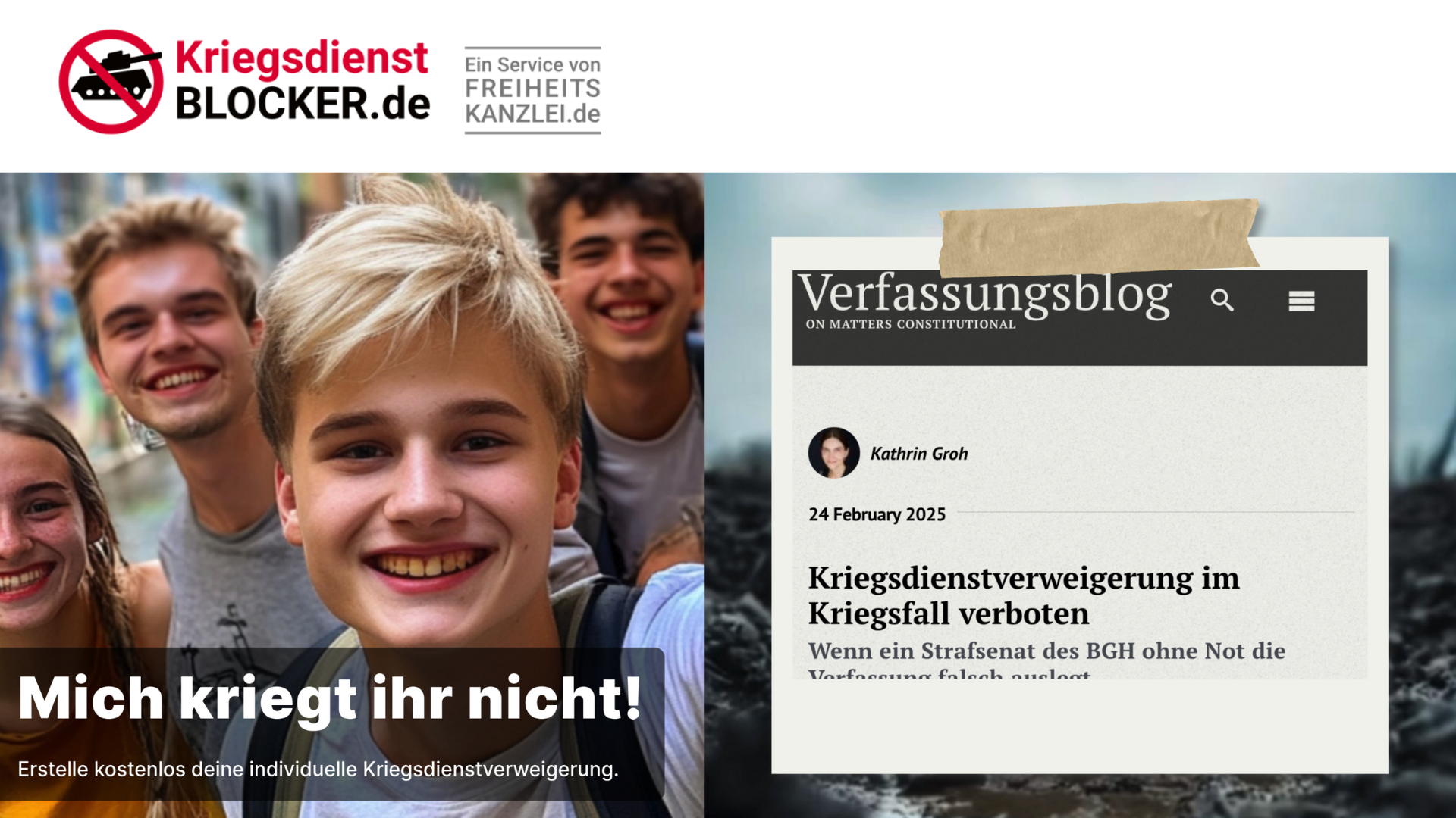 Kriegsdienstblocker / Verfassungsblog - Kriegsdienstverweigerung im Kriegsfall verboten
